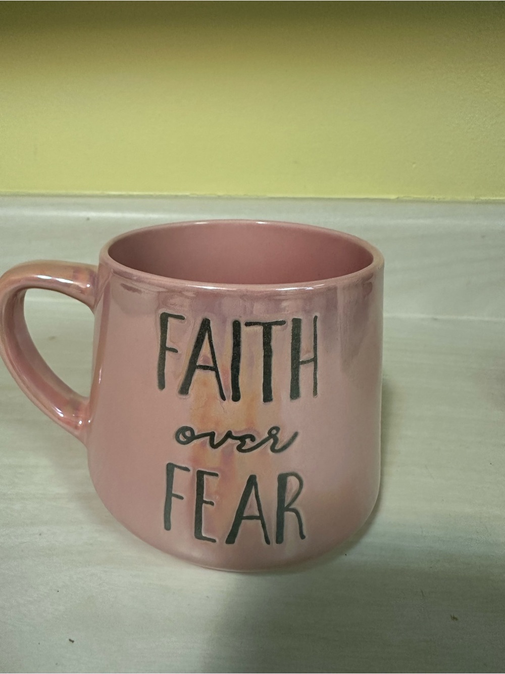Pink 'Faith Over Fear' Ceramic Coffee Mug